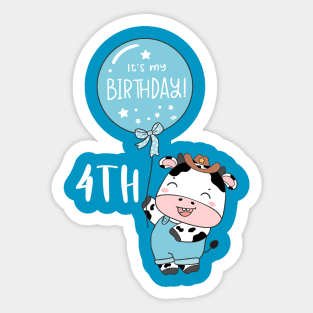 Cute baby cow boy 4th birthday Sticker